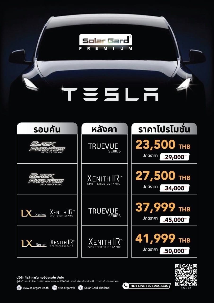 ราคาฟิล์ม Solar Gard รถ Tesla